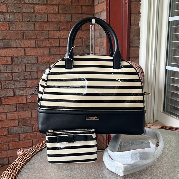 NWOT Kate Spade Chelsea Park Patten Stripe Bag & Matching Key Chain Pouch